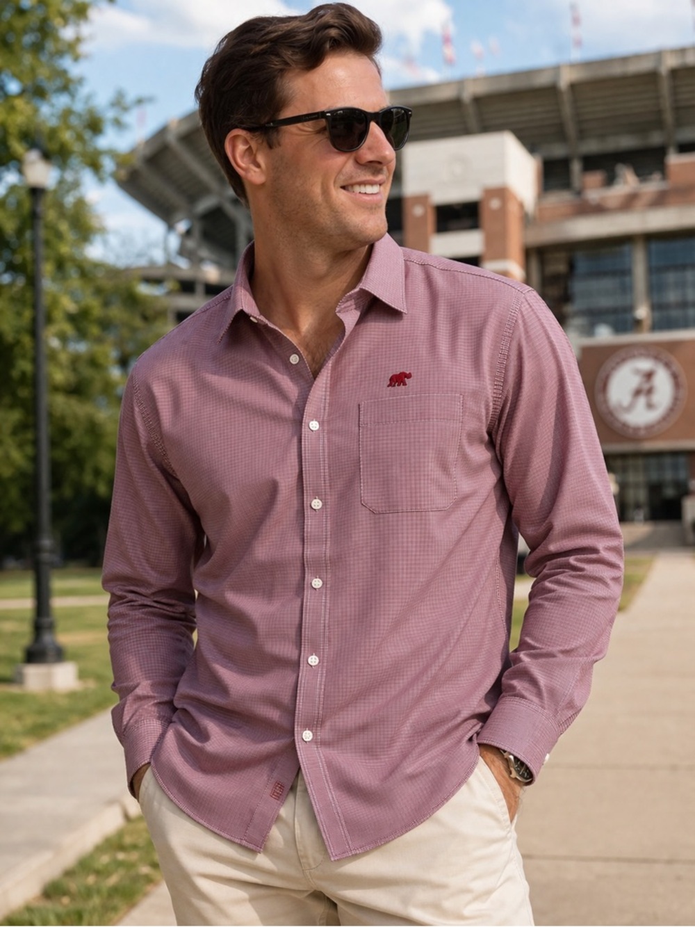 Alabama Crimson Tide Button Down XL Classic Fit Red Houndstooth Elephant Logo